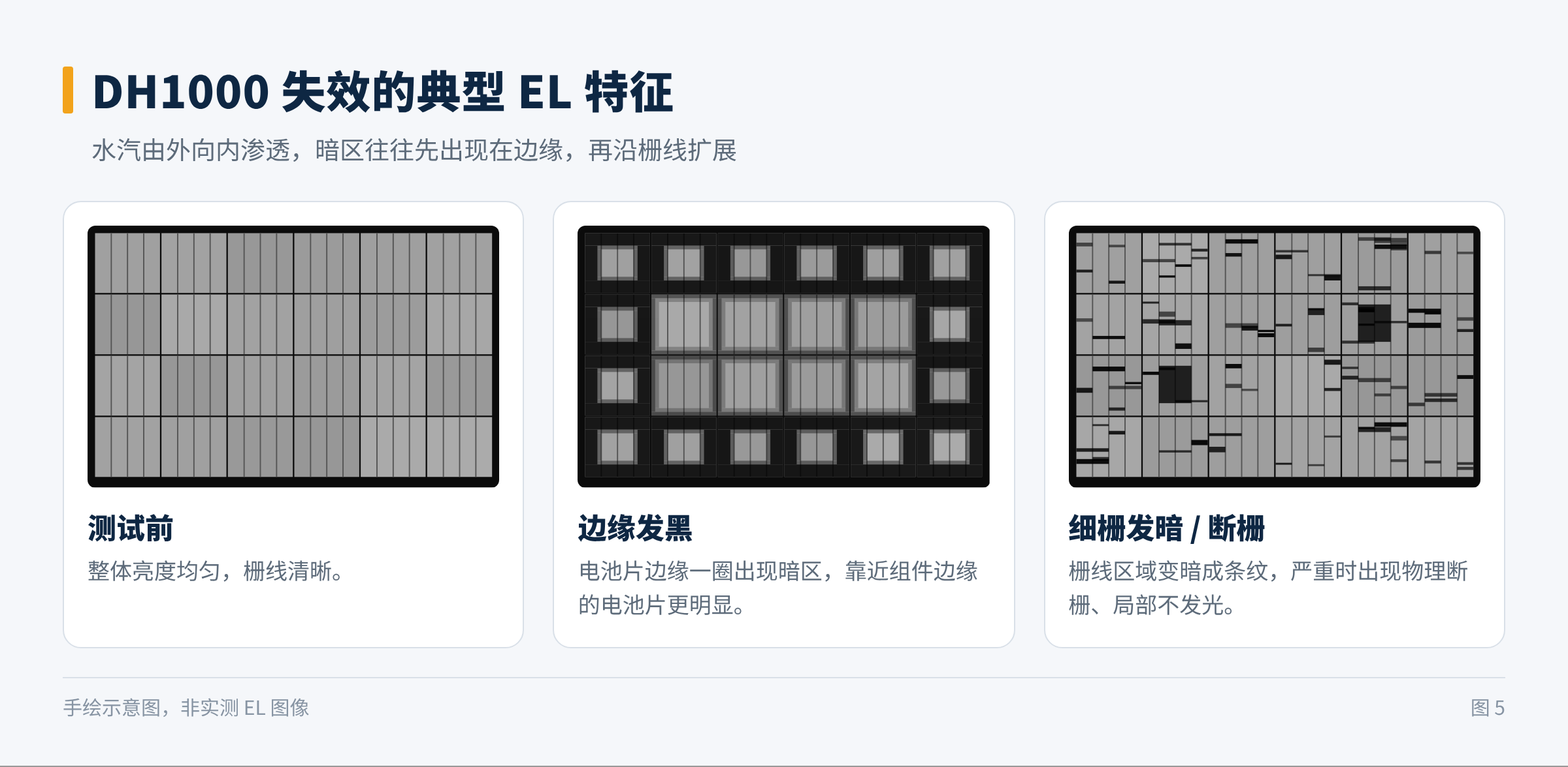 图5 DH1000 失效的典型 EL 特征(示意)
