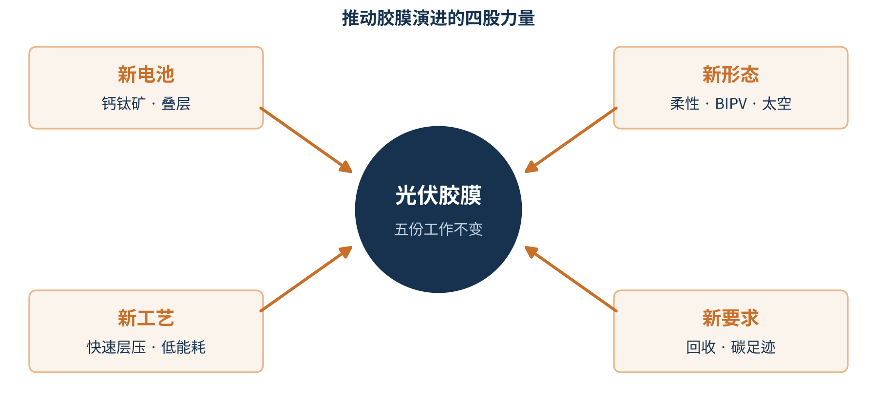 图1 推动胶膜演进的四股力量(示意)