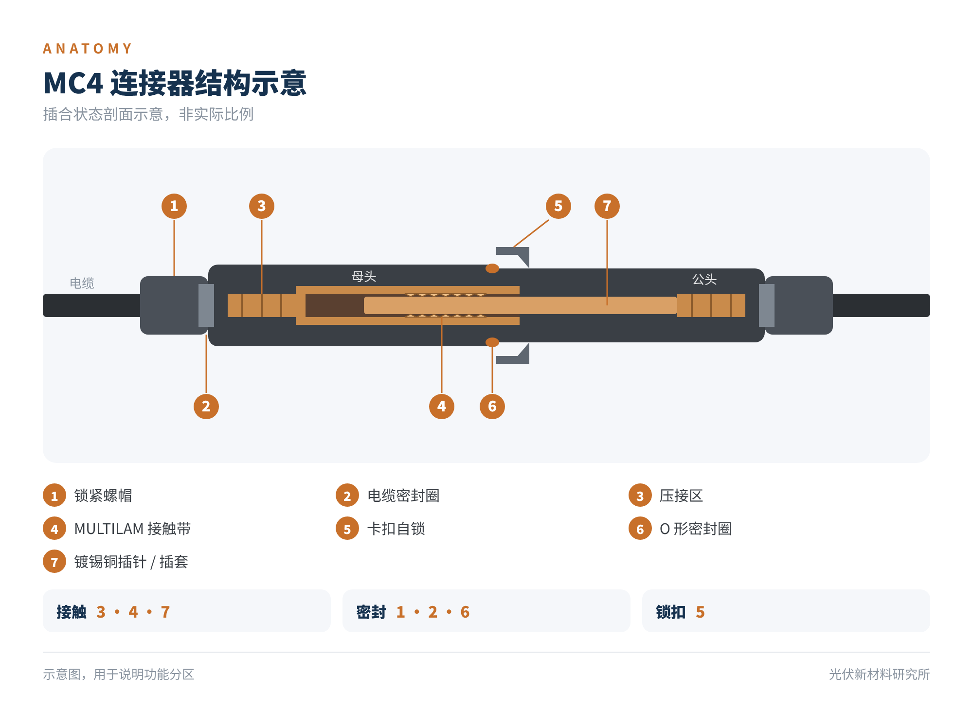 图3　MC4 连接器结构示意（非实际比例）