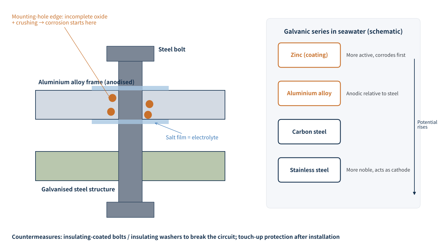 Figure 3　Galvanic corrosion at the aluminium frame / steel bolt / galvanised structure joint