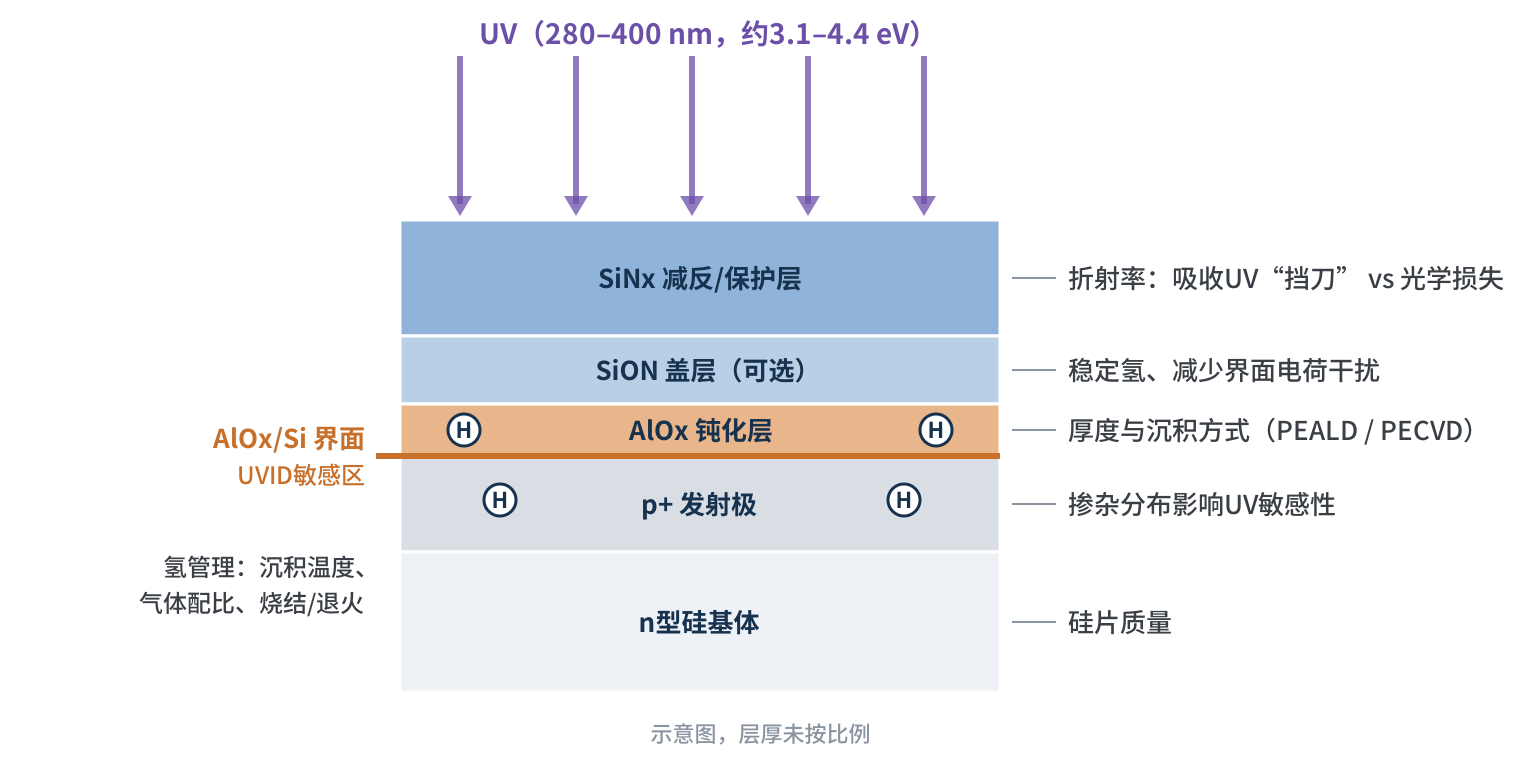 图3 TOPCon正面钝化叠层与UVID主要调控点示意