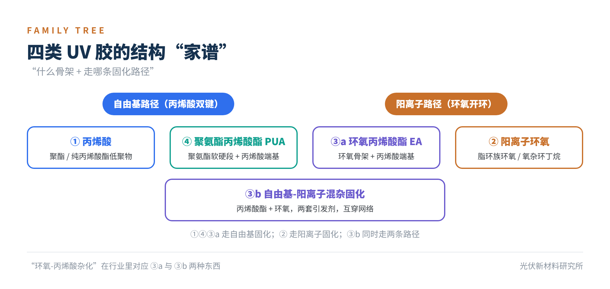 图2 四类 UV 胶的结构“家谱”